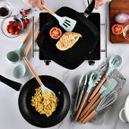 12-Piece Silicone Kitchen Utensil Set High Quality Non-Stick with Wooden Handles